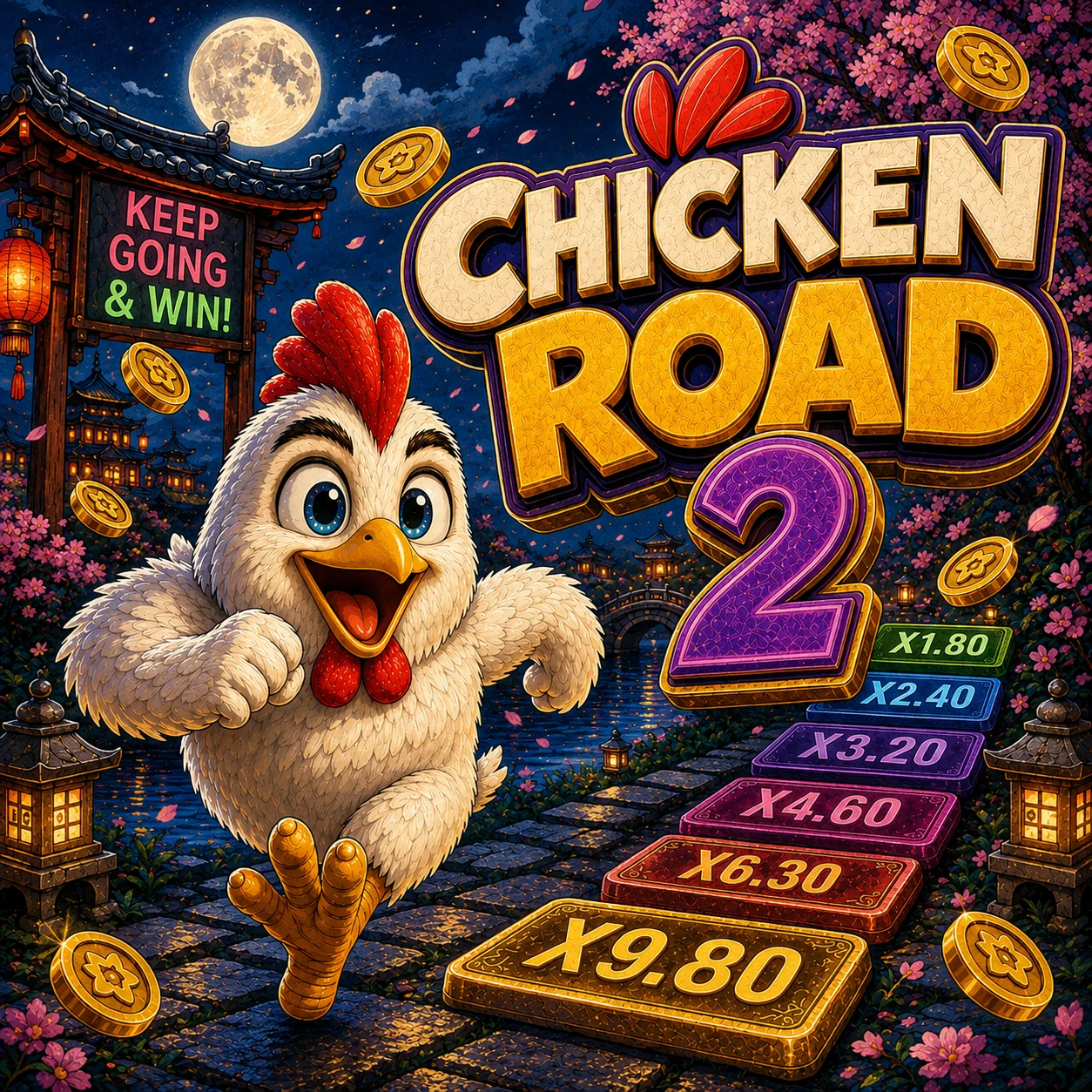 Chicken Road 2 night scene with multiplier path