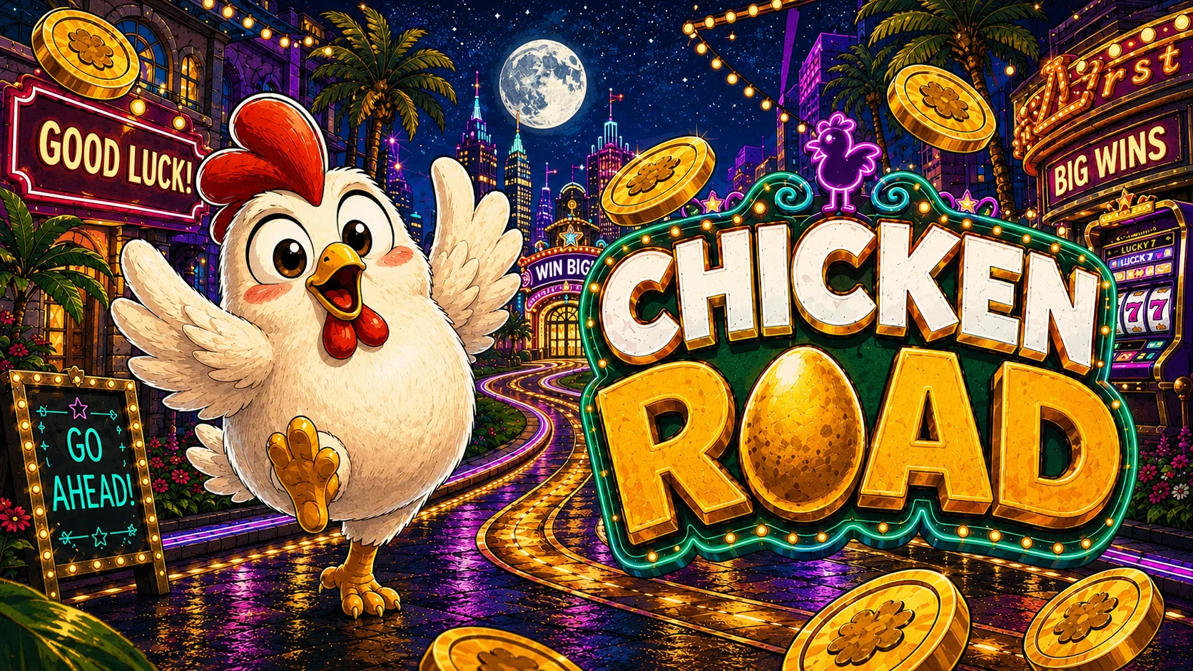 Chicken Road banner with Bangladesh flag and city lights