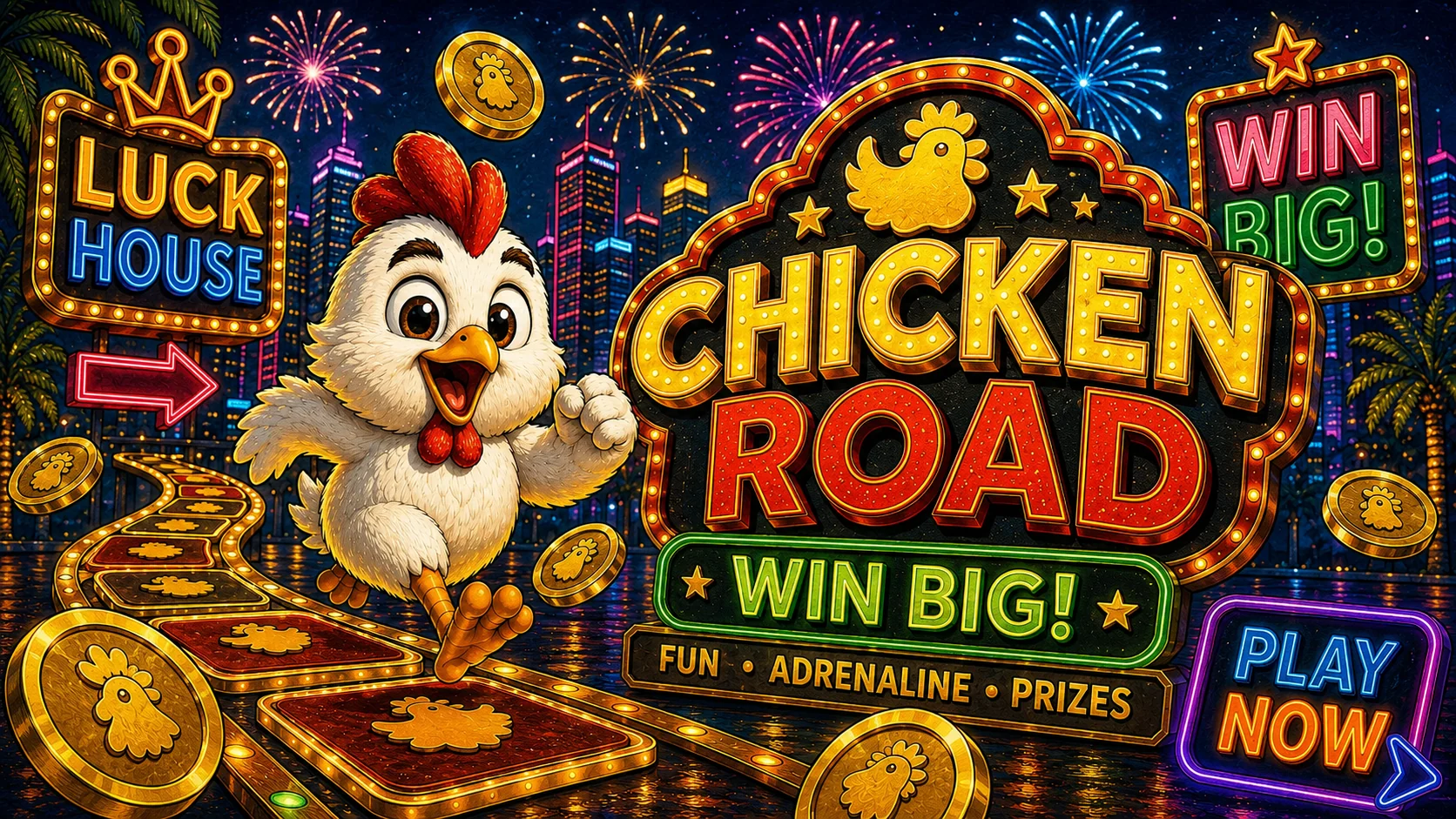Chicken Road casino board artwork with mobile game controls